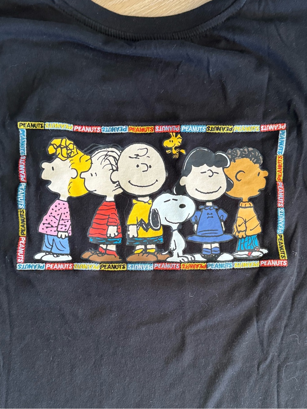 Peanuts Black Graphic Tee with Colorful Character Print & Embroidered Snoopy 3XL